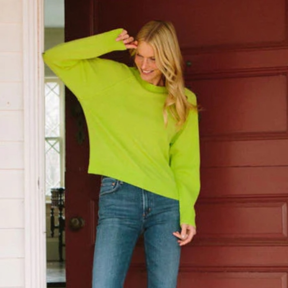 NEW PALMER & PURCHASE CASHMERE Jill Cashmere Sweatshirt Bright Yellow Citrus S
